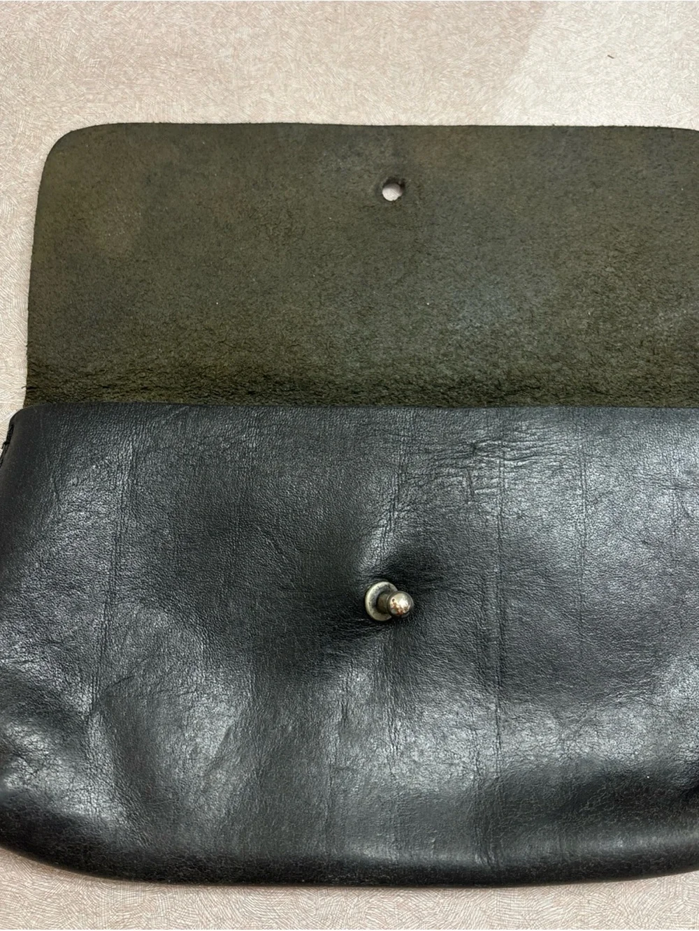 Will Leather Goods Black Distressed Leather Pouch Work Bag Metal Stud Fastener